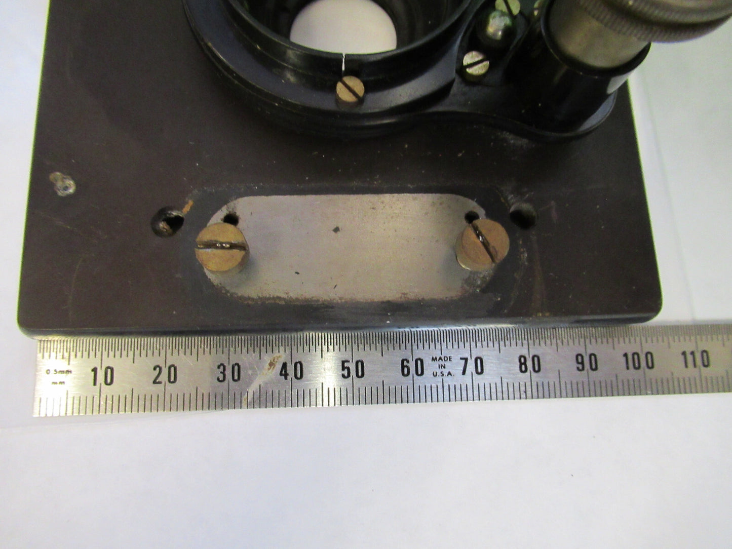 ANTIQUE BAUSCH LOMB STAGE TABLE + IRIS BRASS MICROSCOPE PART AS PICTURED S1-B-07