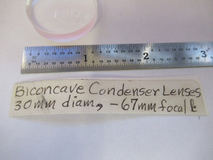 OPTICAL BI CONCAVE LENS 30mm DIAMETER -67mm FL OPTICS AS PICTURED &3-FT-X46