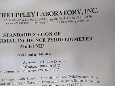 EPPLEY NORMAL INCIDENCE PYRHELIOMETER LIGHT INTENSITY SENSOR AS PICTURED A7-A-02