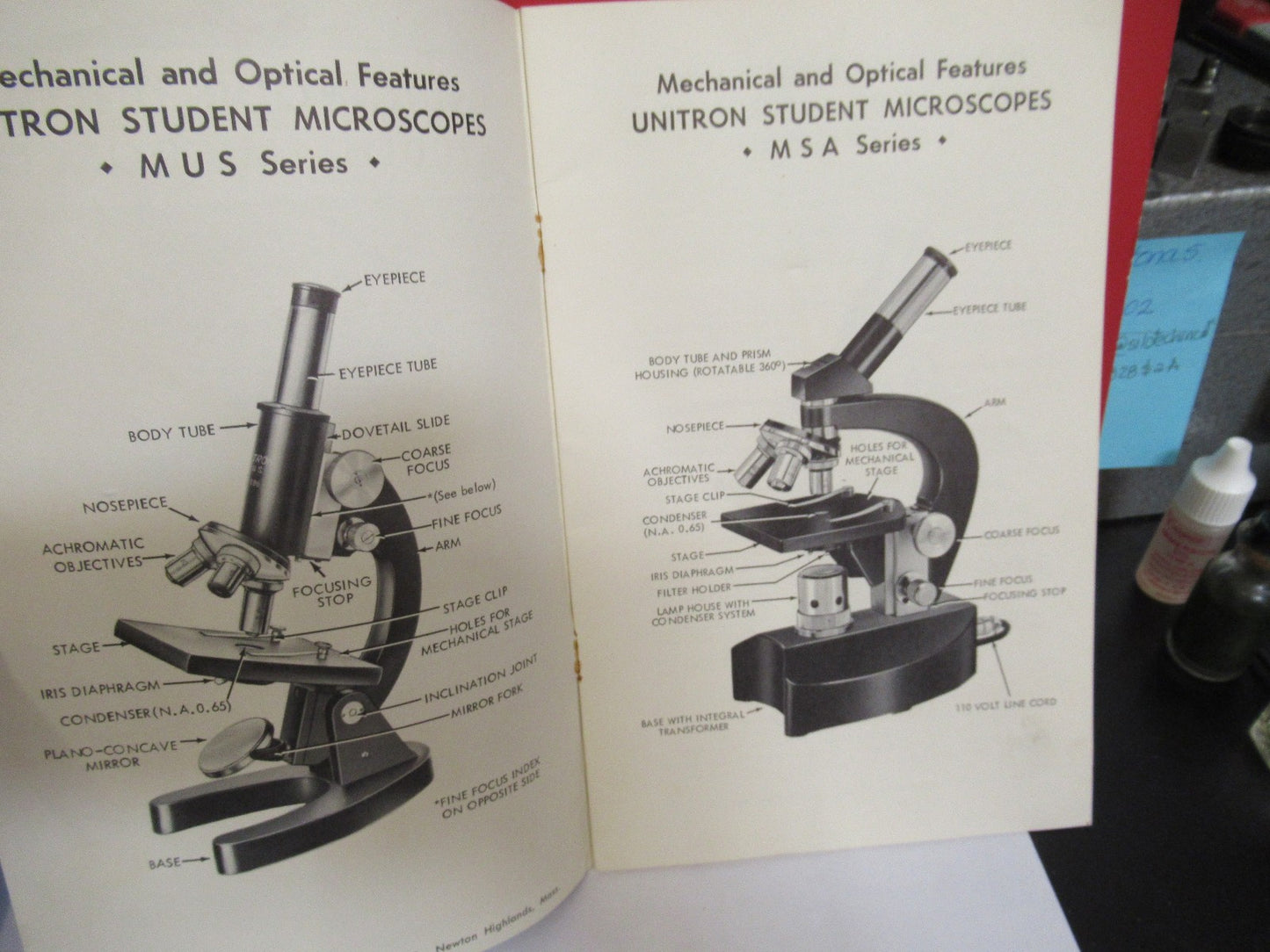 ANTIQUE UNITRON BOOKLET INSTRUCTIONS 1962 MICROSCOPE PART AS PICTURED  V7-A-14