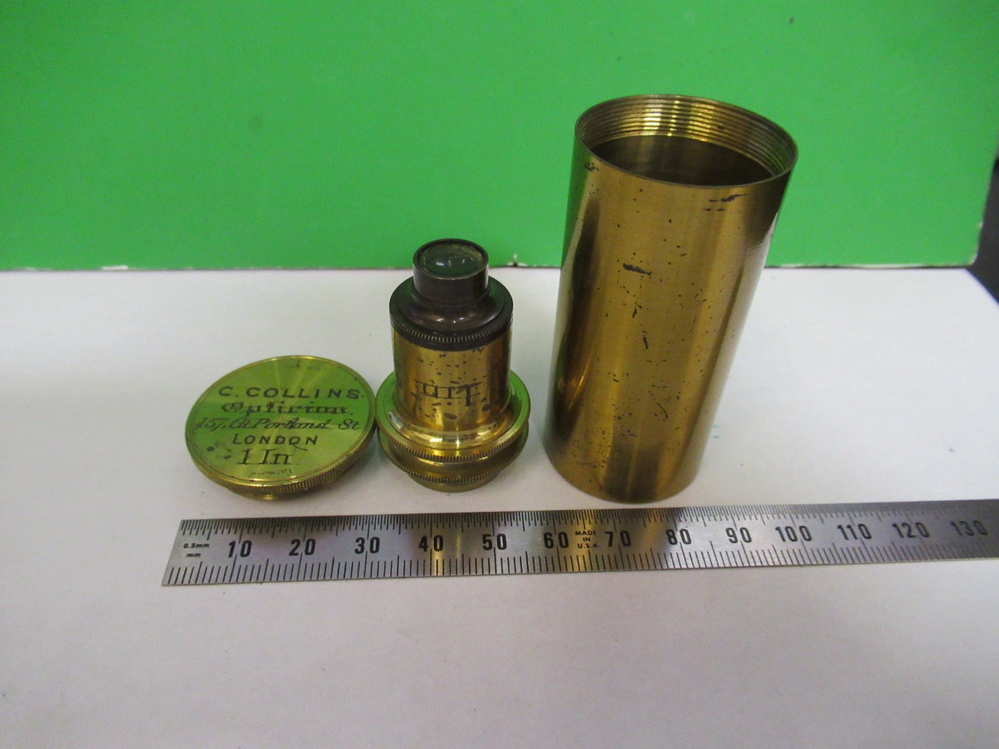 ANTIQUE BRASS OBJECTIVE 1 inch LENS COLLINS LONDON UK MICROSCOPE PART X3-B-20