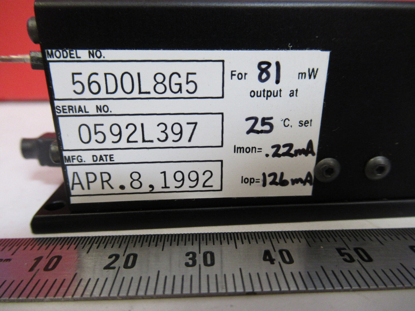 OPTICAL MELLES GRIOT LASER DIODE 80 mW NOS OPTICS AS PICTURED  S4-B-86
