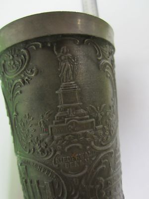 VINTAGE OLD LEAD METAL PEWTER CUP FROM GERMANY ENGRAVED ? COLLECTABLE BIN#BIBLIO
