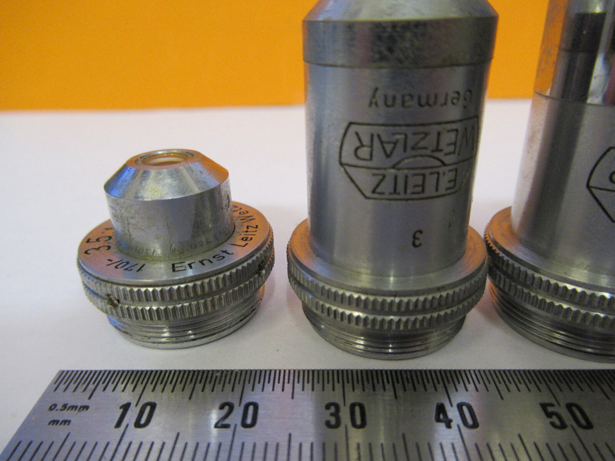 LEITZ WETZLAR LOT 4 PCS OBJECTIVE LENS OPTIC MICROSCOPE PART AS PICTURED Y1-A-37