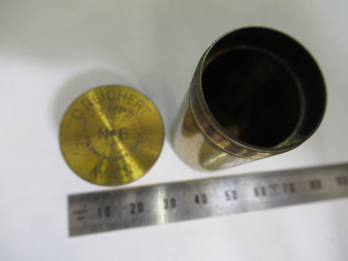 ANTIQUE BRASS EMPTY REICHERT AUSTRIA OBJECTIVE CANISTER MICROSCOPE PART T6-A-15