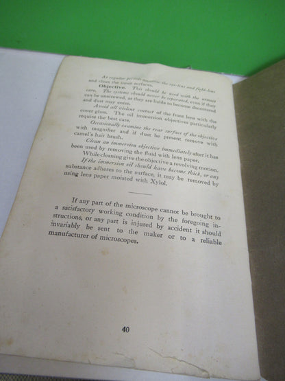BAUSCH LOMB BOOKLET 1930's ANTIQUE MICROSCOPE PART AS PICTURED #R1-A-93