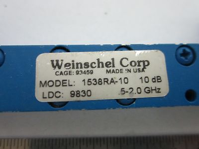 RF WEINSCHEL 1538RA-10 DIRECTIONAL COUPLER  GHz FREQUENCY MICROWAVE BIN#F3-16