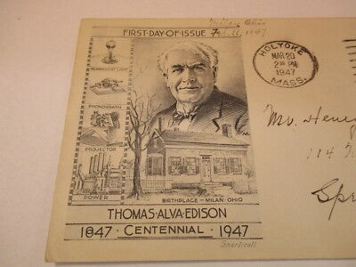 THOMAS ALVA EDISON 1947 ISSUE POSTAL STAMP ENVELOPE AS PICTURED &2-DT