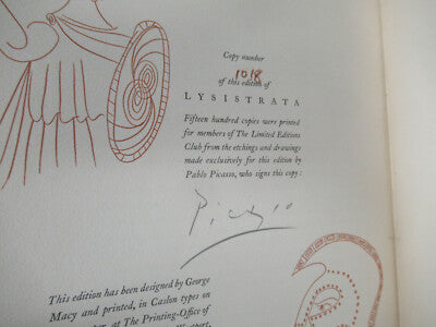 Antique Book Lysistrata 1934 Pablo Picasso Signed with Six Original Etchings