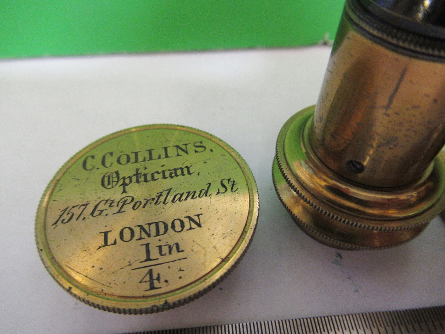 ANTIQUE BRASS OBJECTIVE 1/4 inch LENS COLLINS LONDON UK MICROSCOPE PART X3-B-21