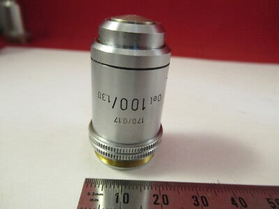 LEITZ GERMANY MICROSCOPE PART OBJECTIVE LENS 100X /170 OPTICS AS PICTURED 8-A-12