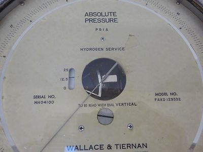 WALLACE & TIERNAN ABSOLUTE PRESSURE GAGE DIAL HYDROGEN SERVICE AS IS BIN#TC-3