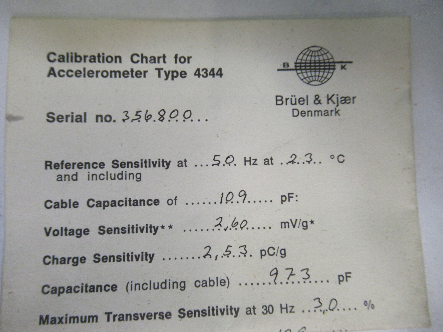 BRUEL KJAER 4344 MINIATURE ACCELEROMETER VIBRATION SENSOR AS PICTURED X2-A-60