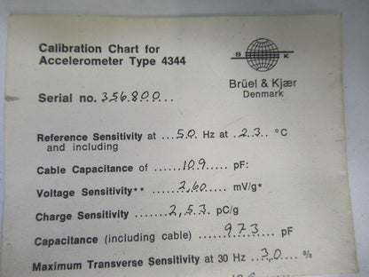 BRUEL KJAER 4344 MINIATURE ACCELEROMETER VIBRATION SENSOR AS PICTURED X2-A-60