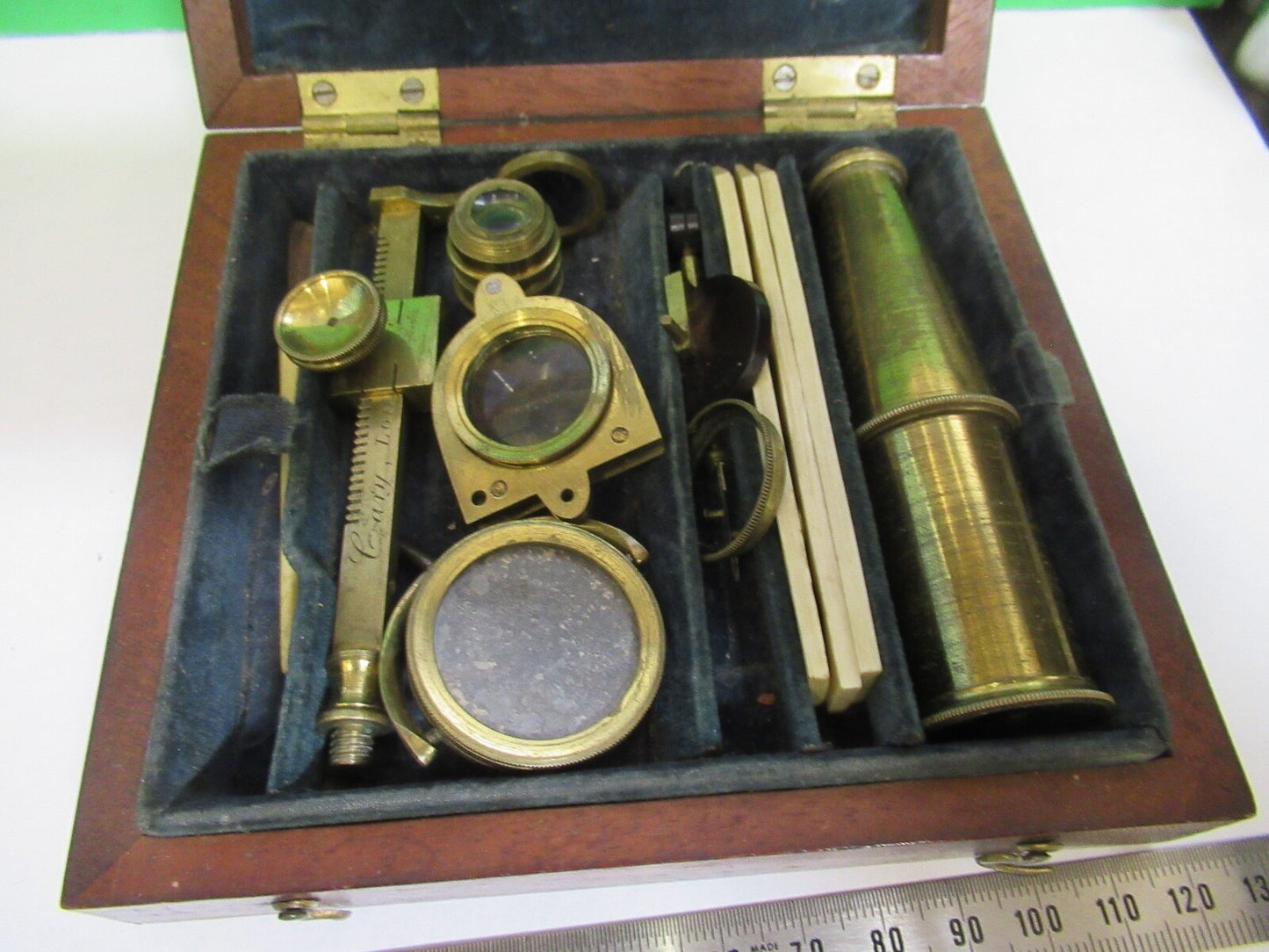 ANTIQUE BRASS RARE CARY GOULD MICROSCOPE with ACCESSORIES AS PICTURED 18-FT-4