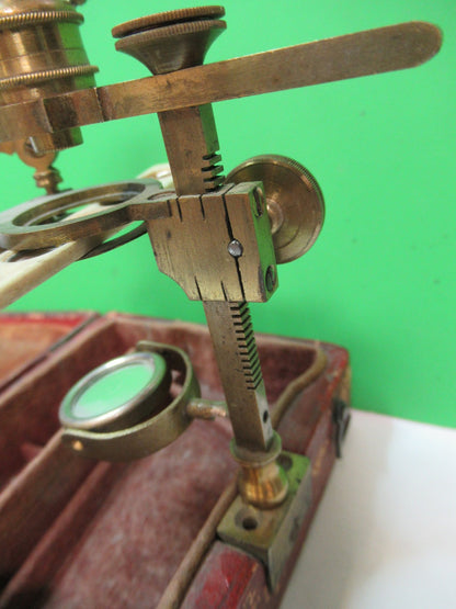 ANTIQUE BRASS RARE TYPE CARY GOULD MICROSCOPE with ACCESSORIES AS PIC T6-A-49