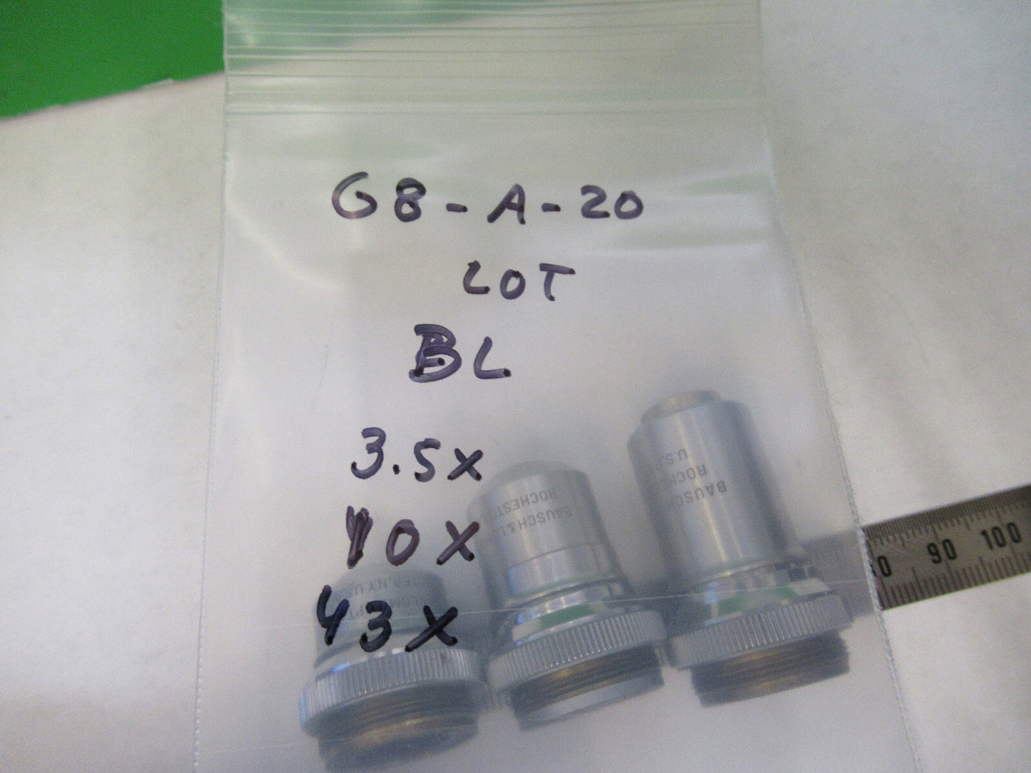 BAUSCH LOMB LOT OBJECTIVE 3.5X 10X 43X MICROSCOPE PART AS PICTURED G8-A-20