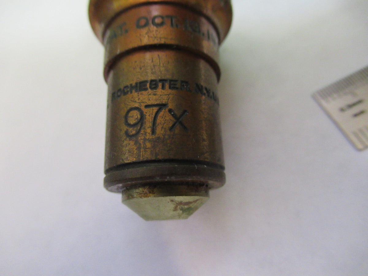 ANTIQUE BAUSCH LOMB BRASS OBJECTIVE 97X MICROSCOPE PART AS PICTURED S7-A-32