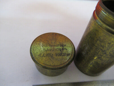 EMPTY ANTIQUE BRASS CANISTER OBJECTIVE LEITZ MICROSCOPE PART AS PIC &87-FT-60