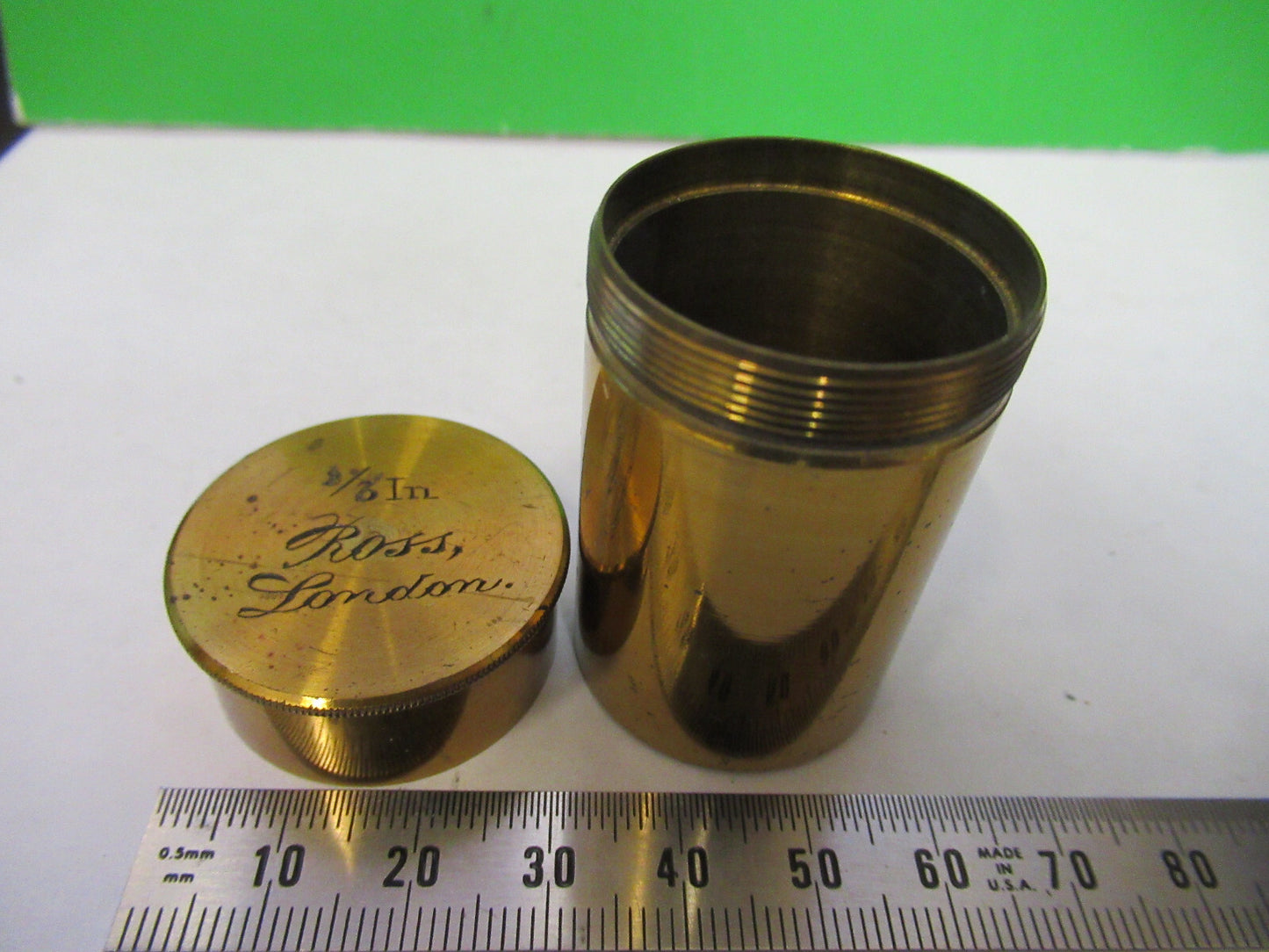 ROSS LONDON EMPTY CANISTER ANTIQUE BRASS OBJECTIVE MICROSCOPE AS PIC S1-B-69