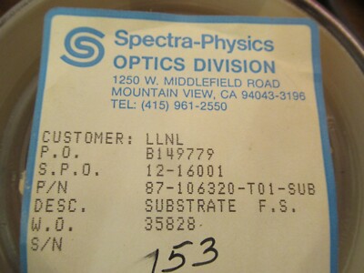 Optical Flat Fused silica Uncoated 3" Diameter 1/10 Wave Optics AS Pic