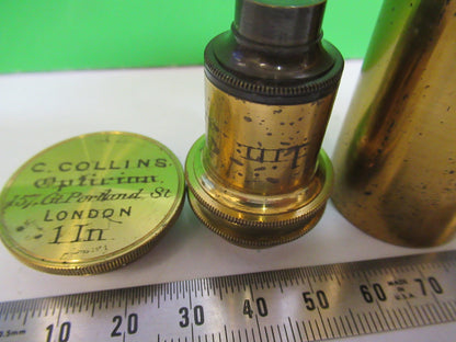 ANTIQUE BRASS OBJECTIVE 1 inch LENS COLLINS LONDON UK MICROSCOPE PART X3-B-20