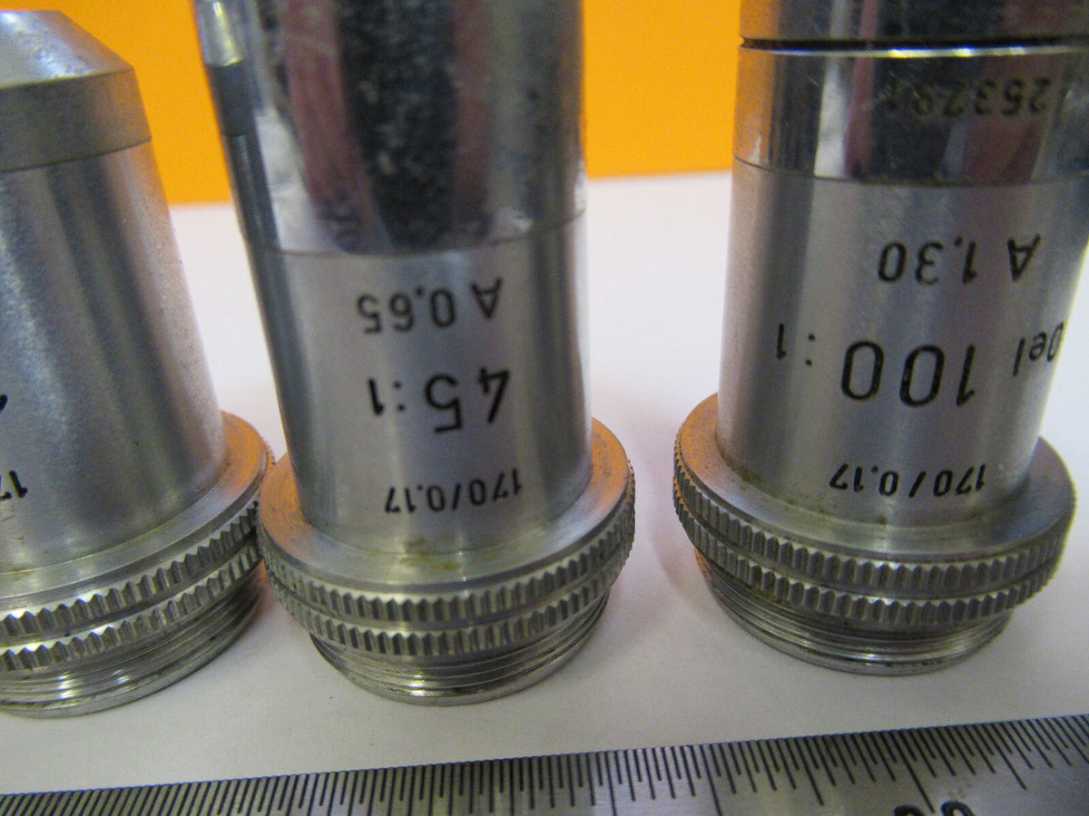 LEITZ WETZLAR LOT 4 PCS OBJECTIVE LENS OPTIC MICROSCOPE PART AS PICTURED Y1-A-37
