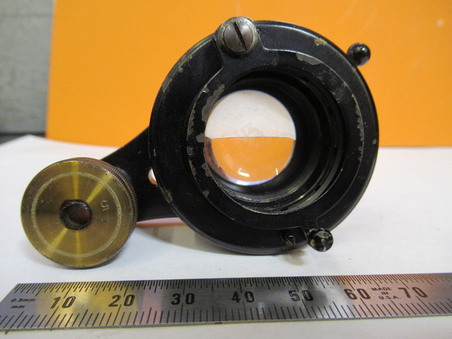 ANTIQUE BAUSCH LOMB BRASS CONDENSER + IRIS MICROSCOPE PART AS PICTURED Y3-A-29