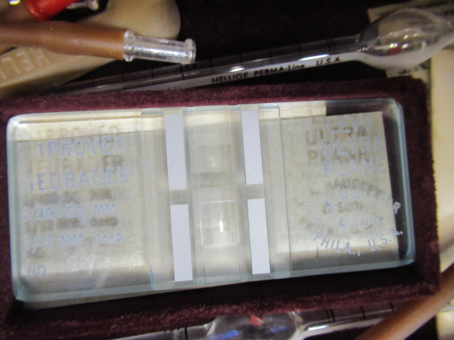 HEMACYTOMETER + NEUBAUER + PIPETTES MICROSCOPE PART AS PICTURED 18-FT-20