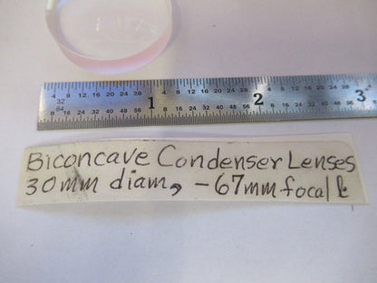 OPTICAL BI CONCAVE LENS 30mm DIAMETER -67mm FL OPTICS AS PICTURED &3-FT-X46