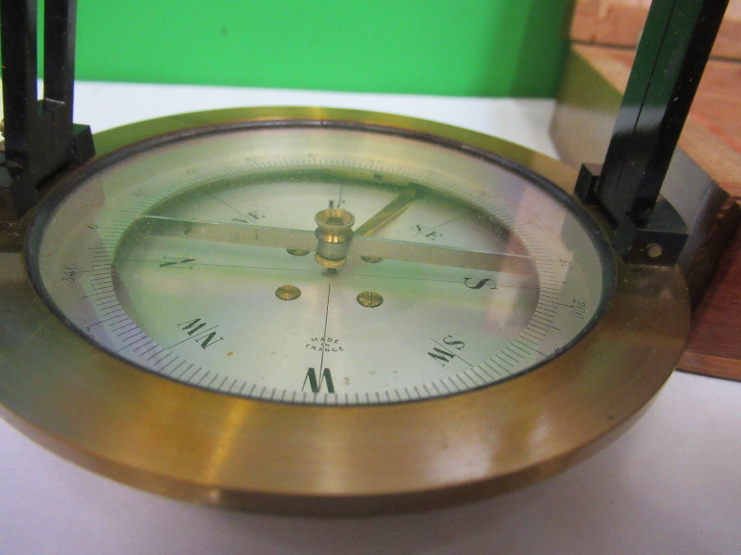 Antique Brass Marine Compass in Wood Cabinet Very Nice
