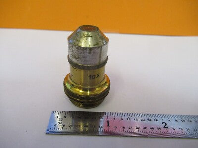 OBJECTIVE ANTIQUE BRASS LEITZ 10X OPTICS MICROSCOPE PART AS PICTURED &G1-A-77