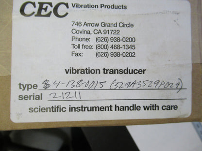AIRCRAFT TURBINE VELOCITY SENSOR CEC 4-138-0015 150 mV/ips AS PICTURED &87-FT-00