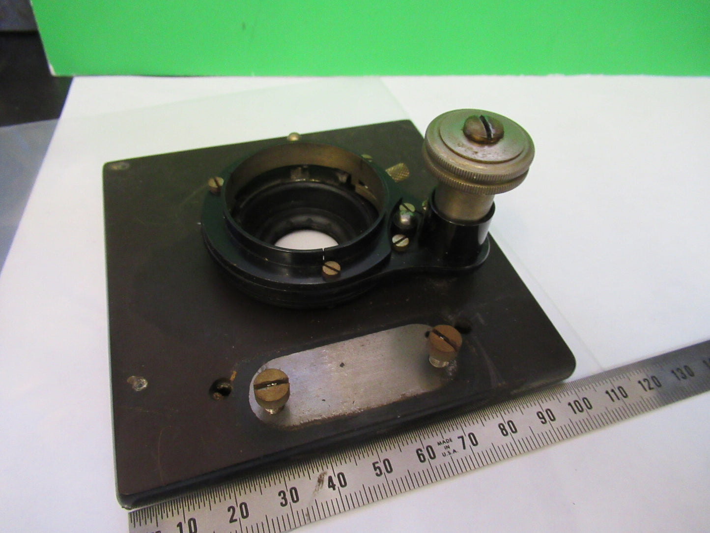 ANTIQUE BAUSCH LOMB STAGE TABLE + IRIS BRASS MICROSCOPE PART AS PICTURED S1-B-07