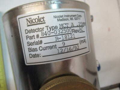 NICOLET CRYOGENIC SENSOR INFRARED DETECTOR MCTA .25MM DEWAR AS PICTURED &15-A-03