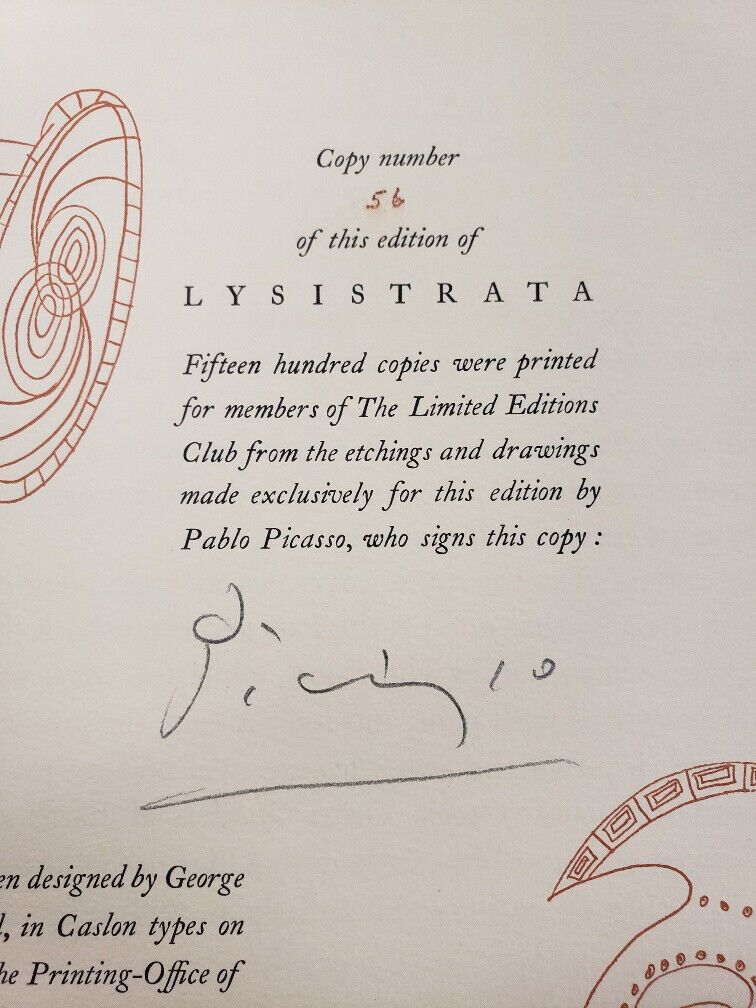 ORIGINAL BOOK PABLO PICASSO LYSISTRATA 1934 SIGNED WITHOUT ETCHINGS AS PICTURED