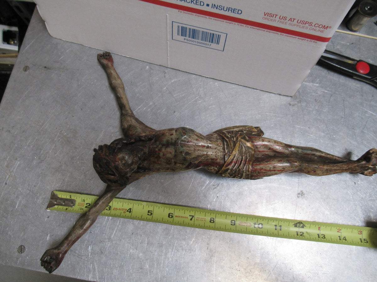 15" Antique 1700's Crucifix Jesus Christ Corpus Carved Wood Church AS PICTURED