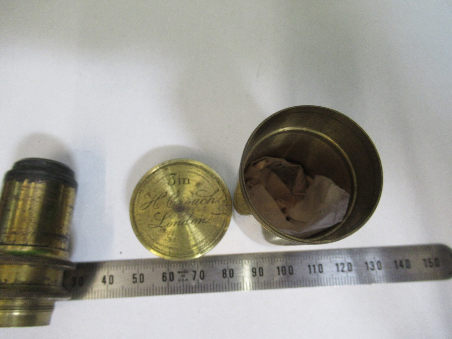 ANTIQUE BRASS OBJECTIVE 3in LENS HENRY CROUCH UK MICROSCOPE PART F8-B-27