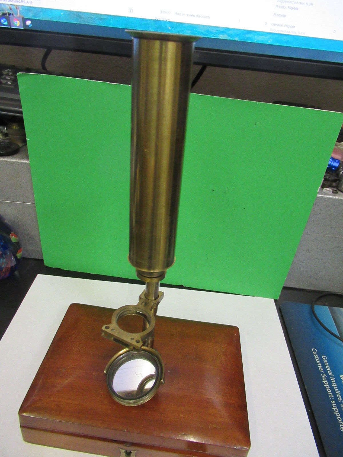 ANTIQUE CARY GOULD circa 1830 BRASS MICROSCOPE + CASE AS PICTURED X6-A-69