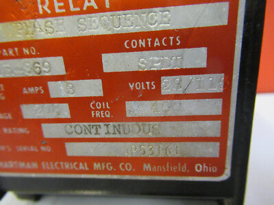 Hartman Electric Relay AVR-869 Contactor Aircraft Part